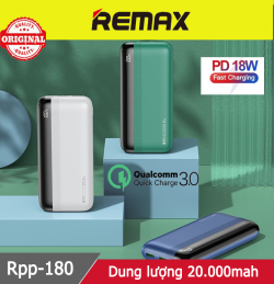Sạc dự phòng Remax Rpp-180 20.000mah sạc nhanh 22.5W PD + QC3.0